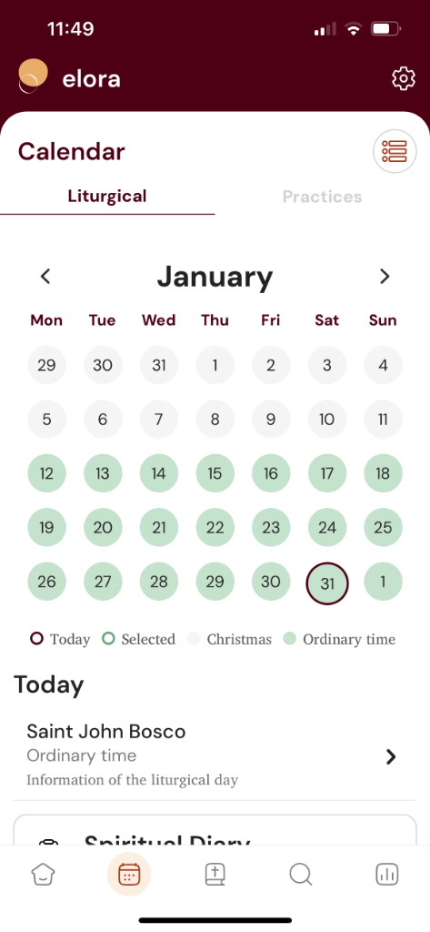 Liturgical Calendar Screenshot